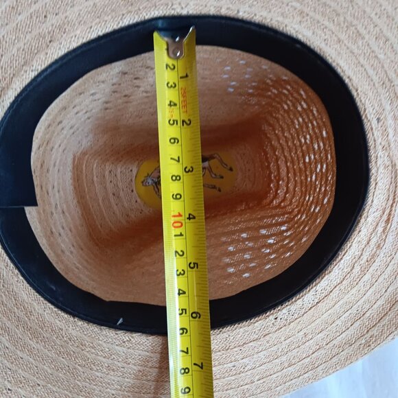 Vintage 6 7/8 Straw Western Cowboy Hat W/ Brown Band Ventilated Crown Natural - Picture 11 of 11